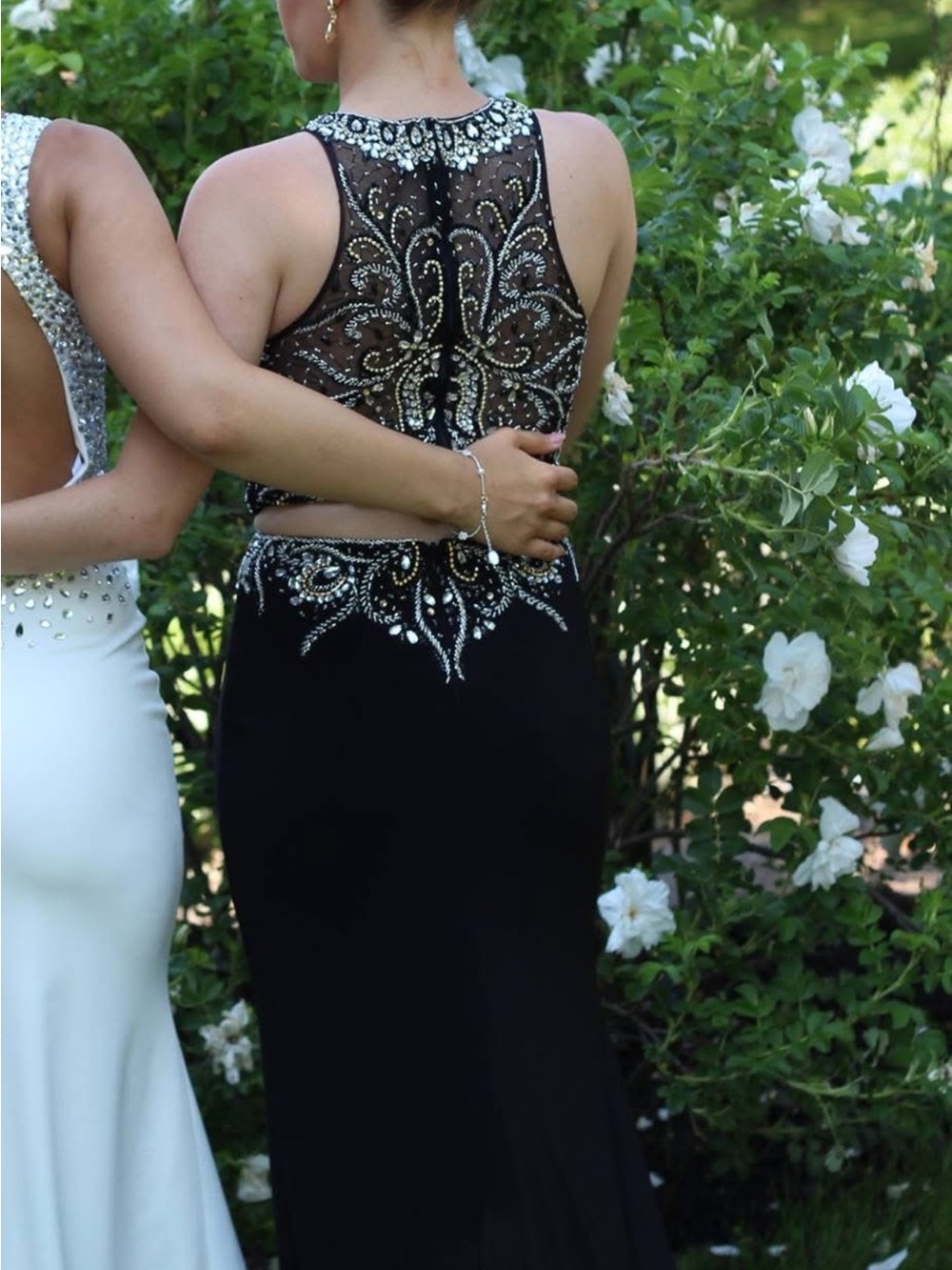 Black 2 Pieces Prom Dress with Sheer Beaded Top